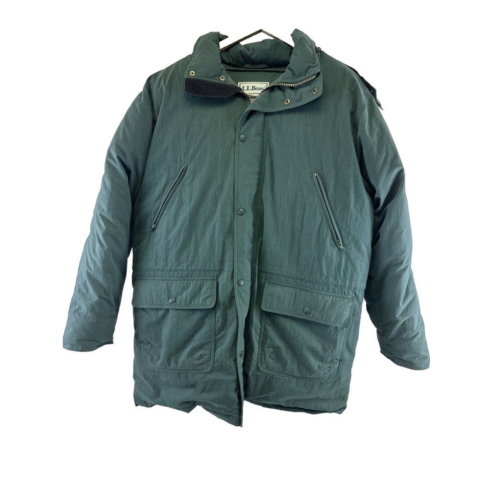 LL Bean Vintage Goose Down Coat Faux Fur Trim Hood Green D876 Mens Large Tall
